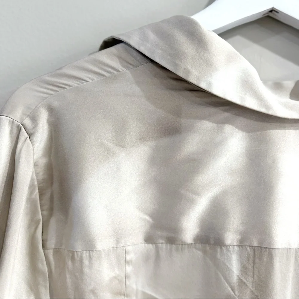 Elie Tahari Women Silk Blouse S Ivory Abstract Print Fringe High-Low Quiet Luxur - Picture 4 of 11